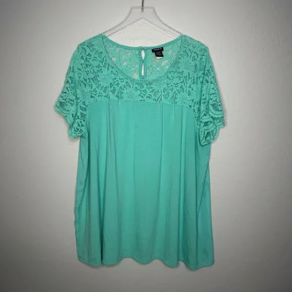 *SOLD* Torrid Mint Green Lace Boarder Relaxed Fit Top 3 3X 22/24 - Picture 3 of 7